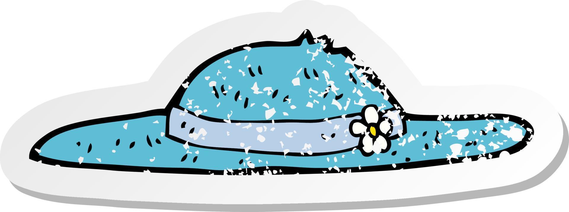 retro distressed sticker of a cartoon summer hat vector