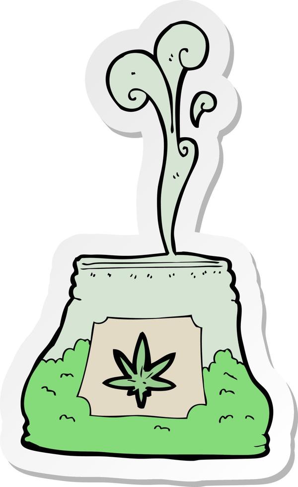 sticker of a cartoon bag of weed vector