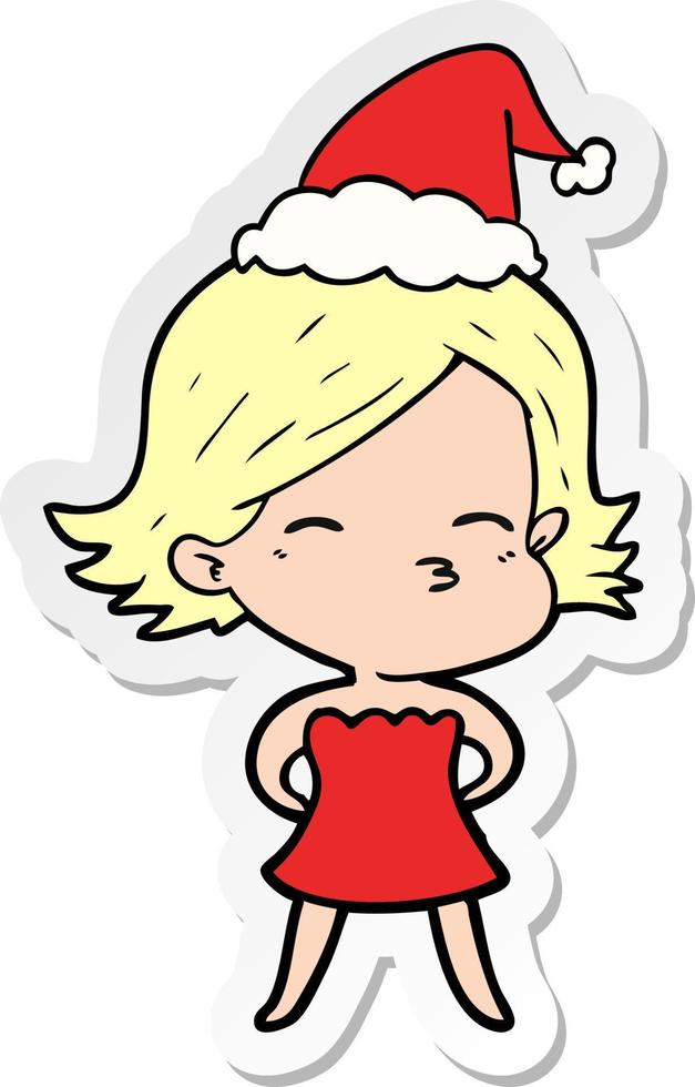 pegatina, caricatura, de, un, mujer, llevando, santa sombrero vector