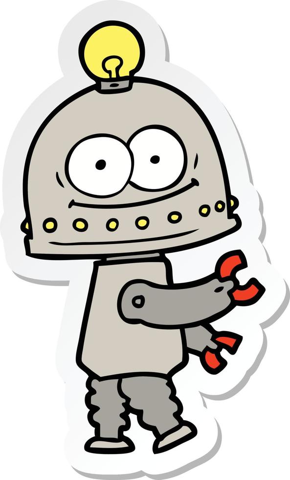 sticker of a happy carton robot with light bulb vector