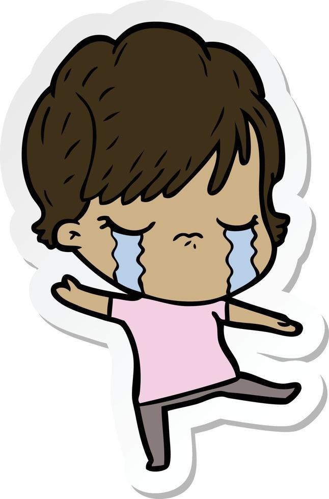 sticker of a cartoon woman crying vector