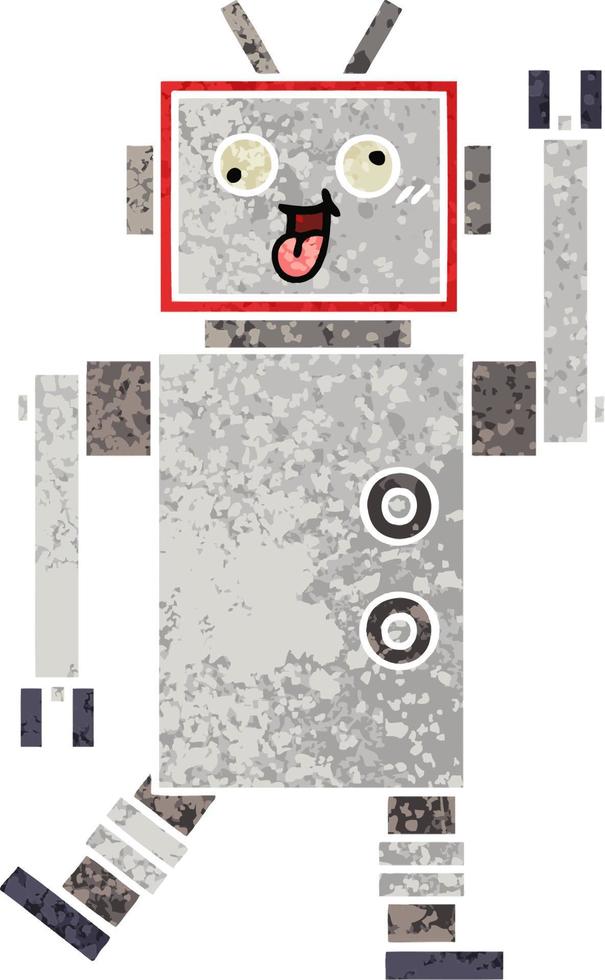 retro illustration style cartoon crazy robot vector