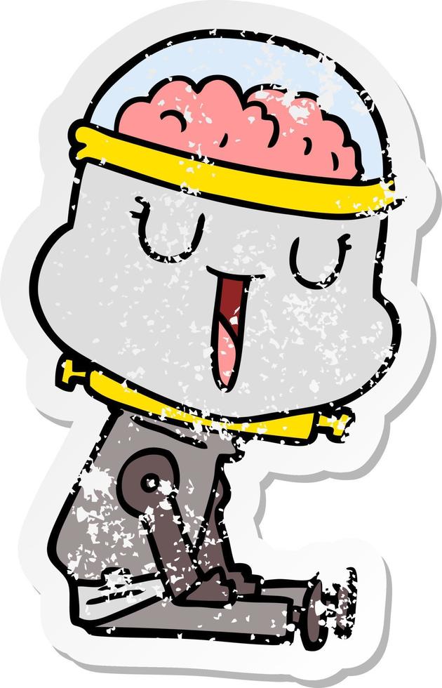 distressed sticker of a happy cartoon robot vector