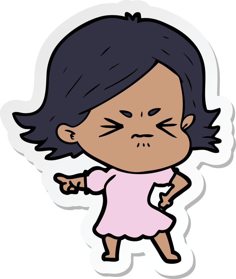 sticker of a cartoon angry woman vector