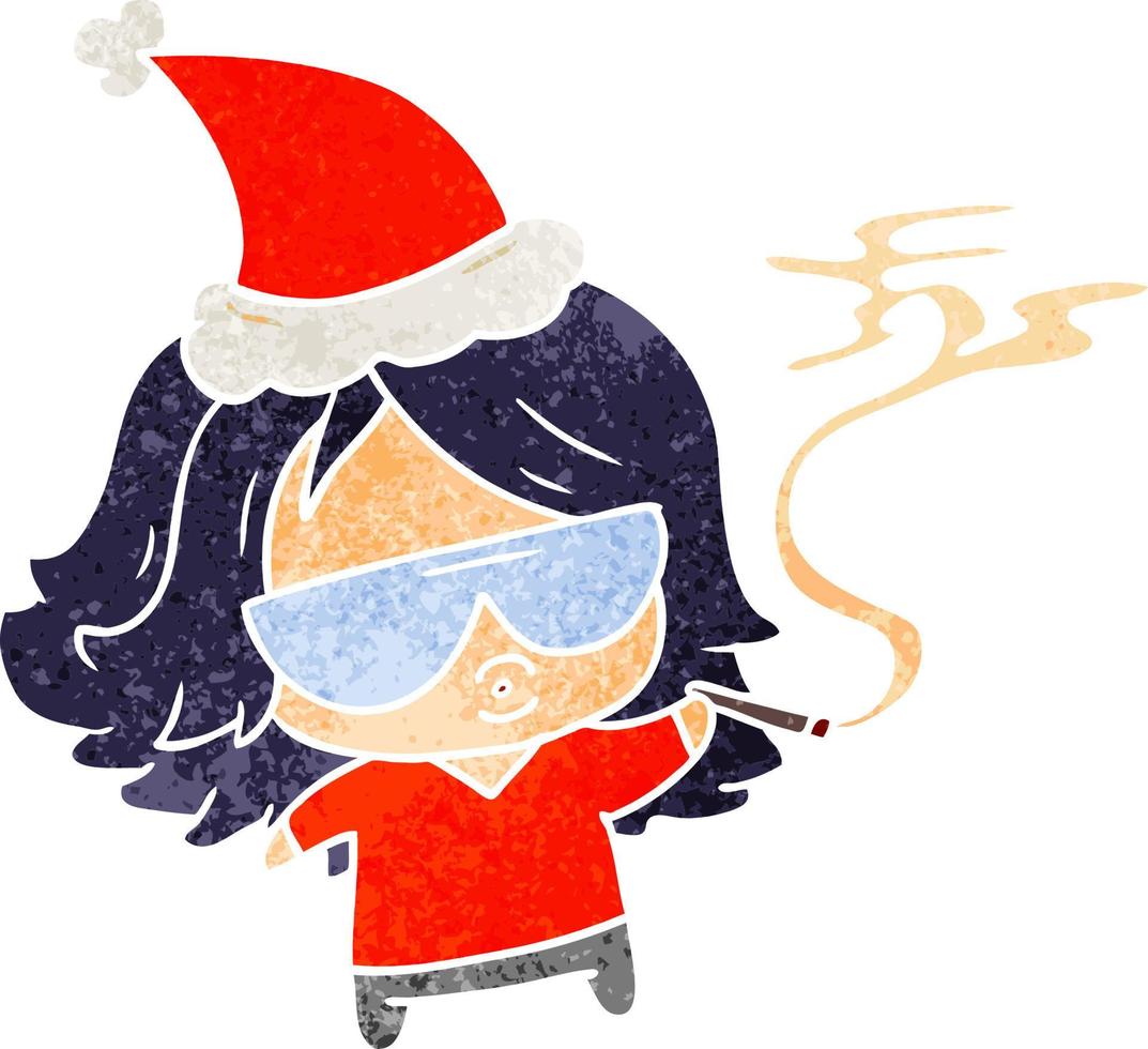 christmas retro cartoon of kawaii girl vector