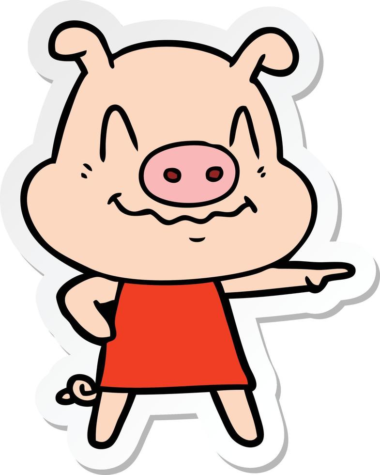 sticker of a nervous cartoon pig wearing dress vector