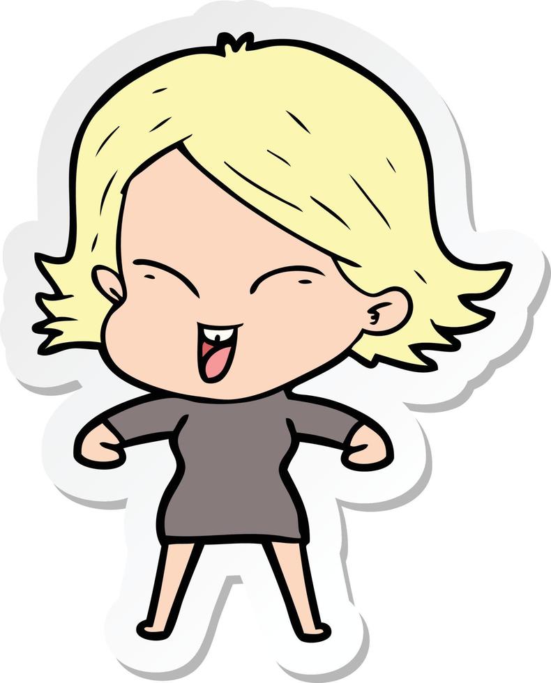 sticker of a happy cartoon girl vector