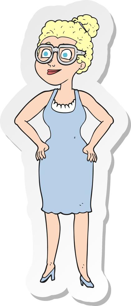 sticker of a cartoon woman wearing glasses vector