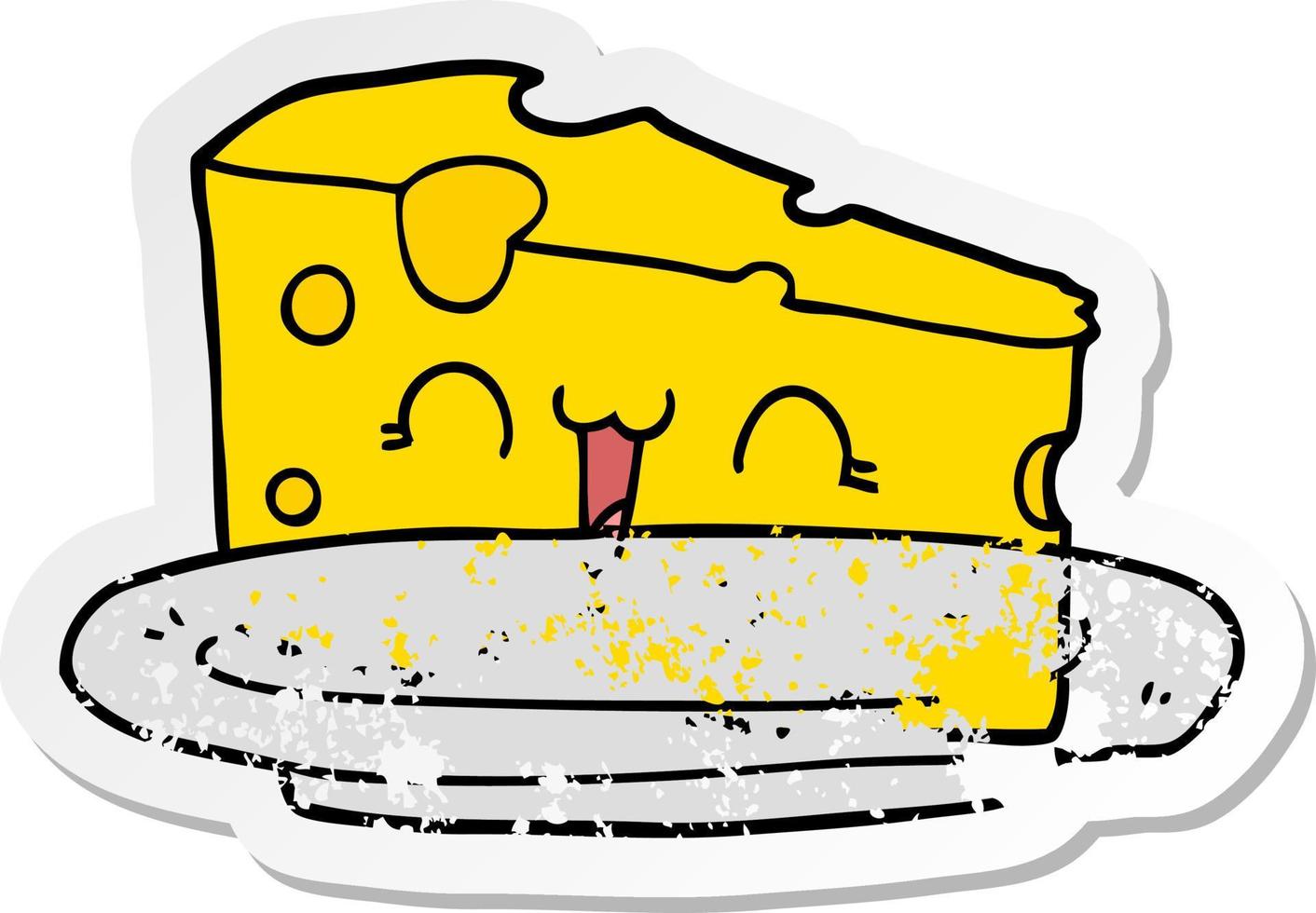 distressed sticker of a cute cartoon cheese vector