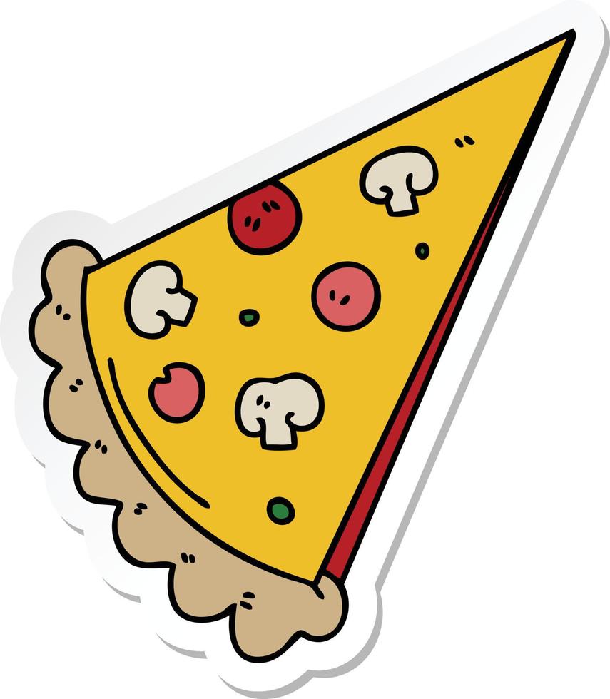 sticker of a quirky hand drawn cartoon slice of pizza vector
