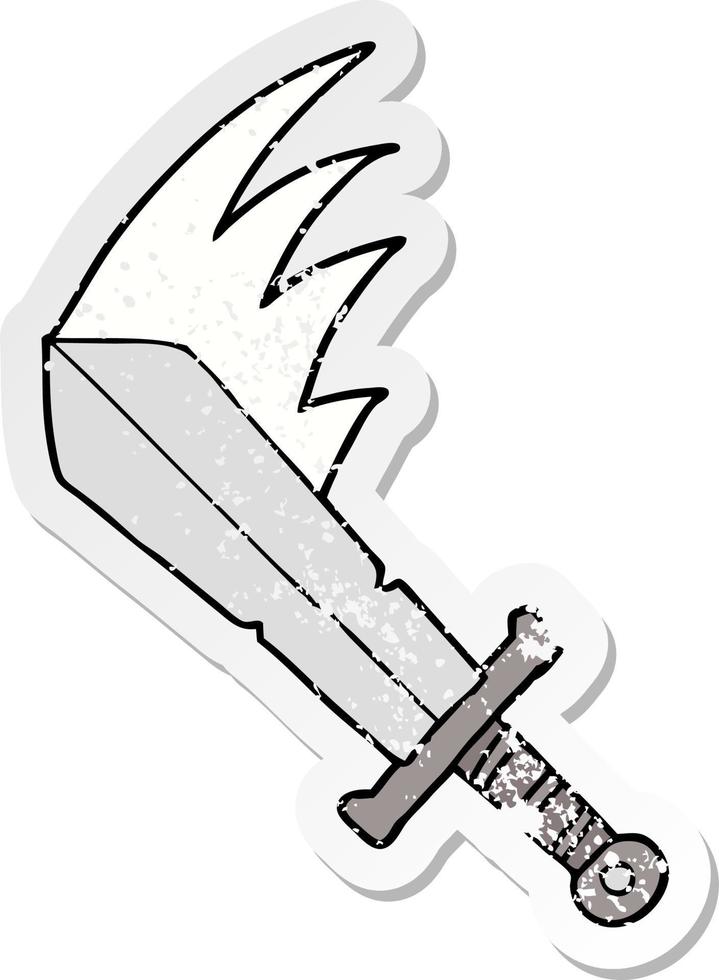 distressed sticker of a cartoon swinging sword vector