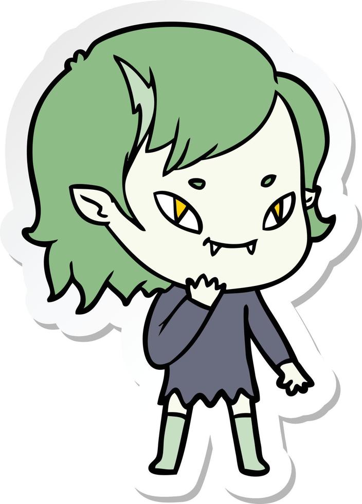 sticker of a cartoon friendly vampire girl considering vector