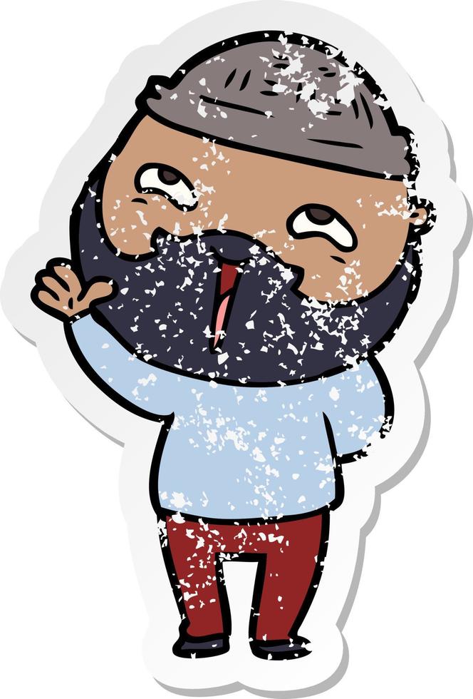 distressed sticker of a cartoon happy bearded man vector