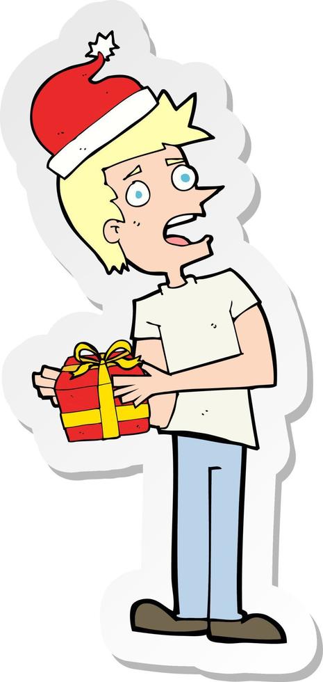 sticker of a cartoon man with present vector
