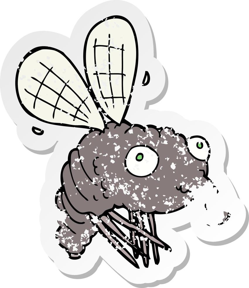 retro distressed sticker of a cartoon fly vector