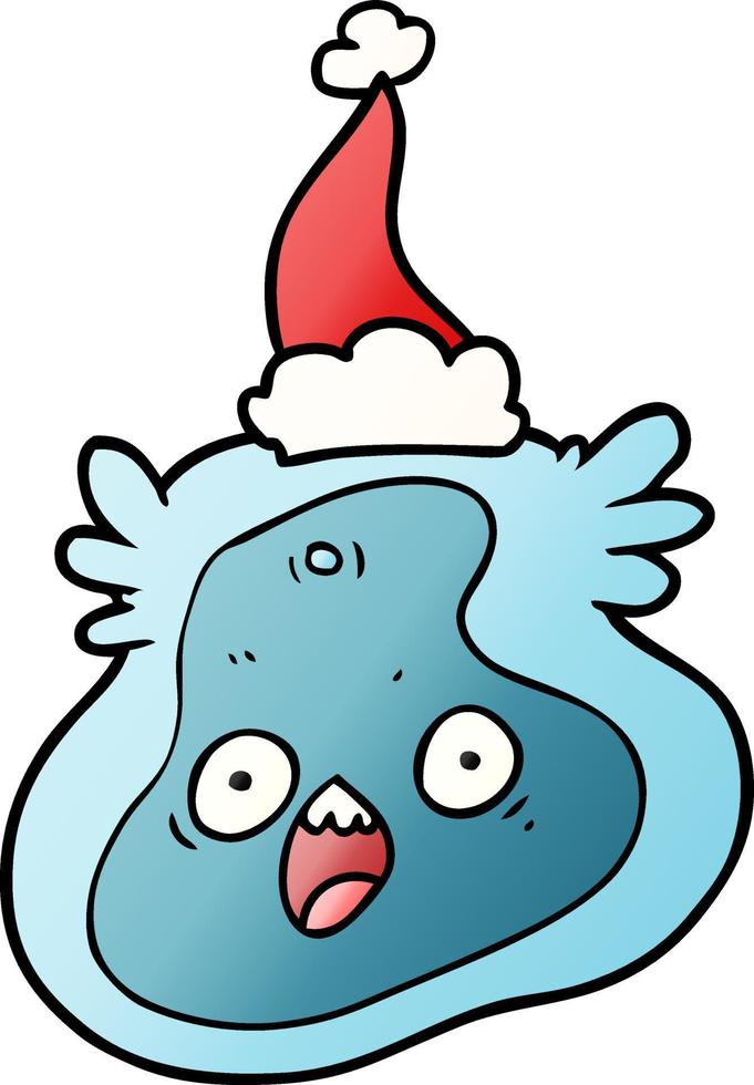 gradient cartoon of a germ wearing santa hat vector