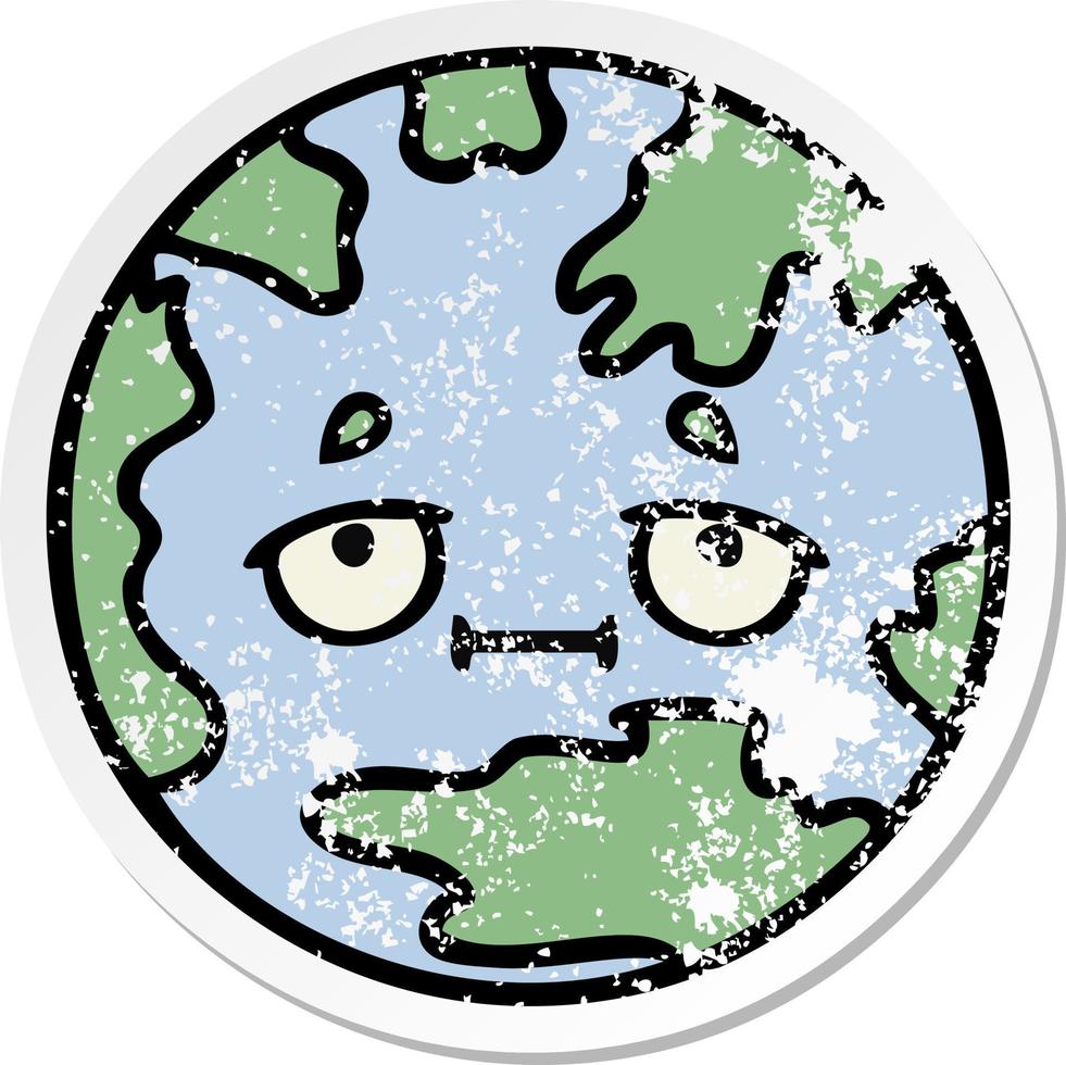 distressed sticker of a cute cartoon planet earth vector