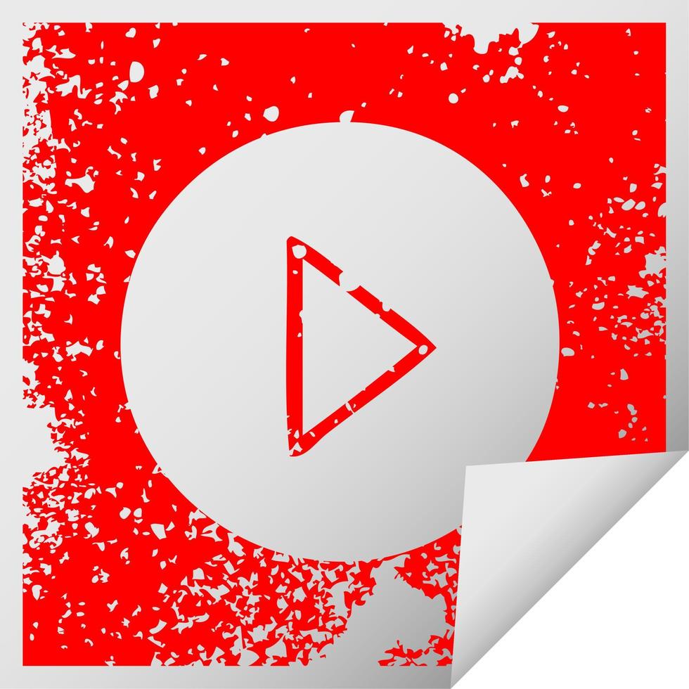 distressed square peeling sticker symbol play button vector