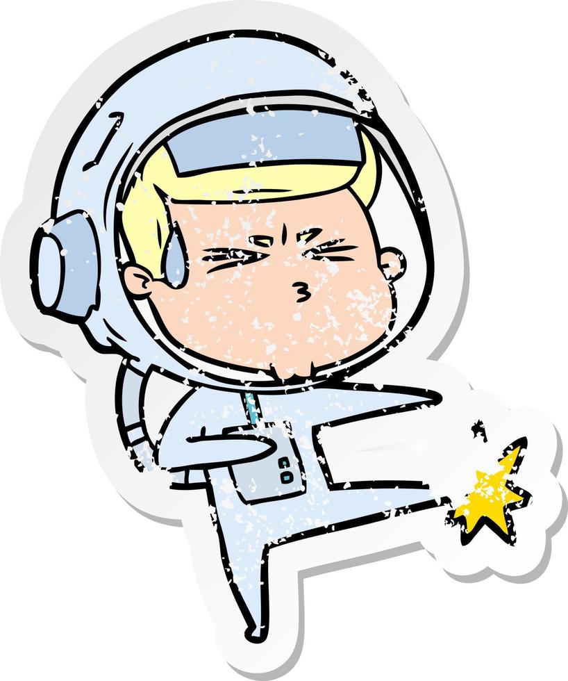 distressed sticker of a cartoon stressed astronaut vector