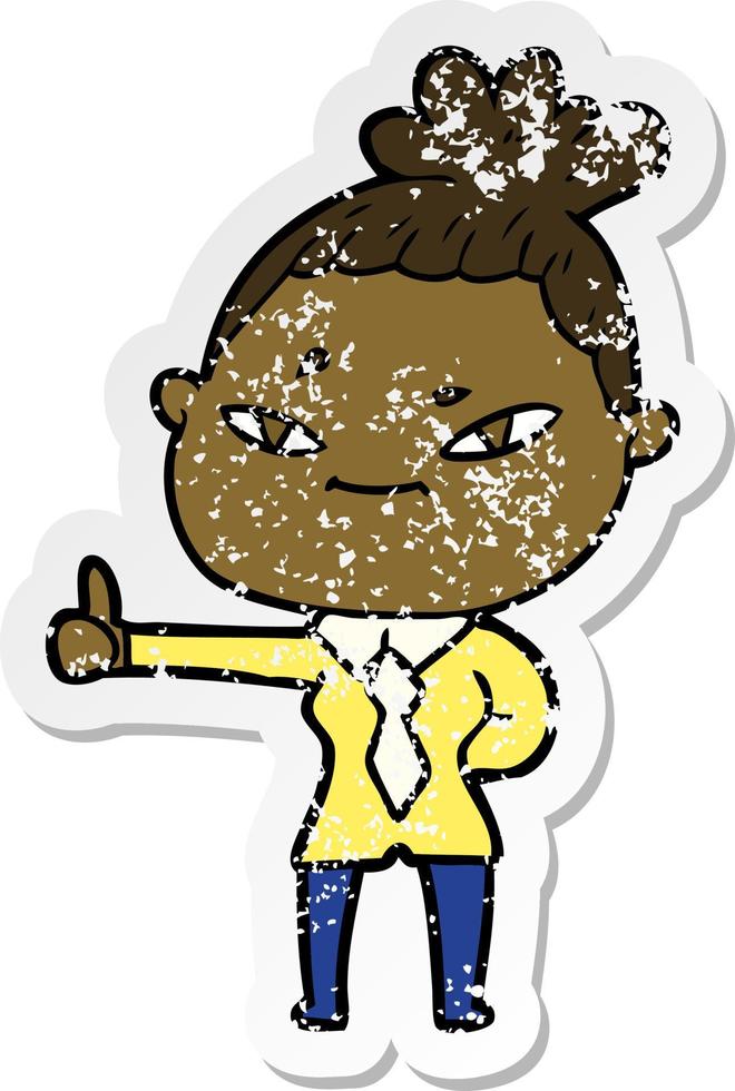 distressed sticker of a cartoon woman vector