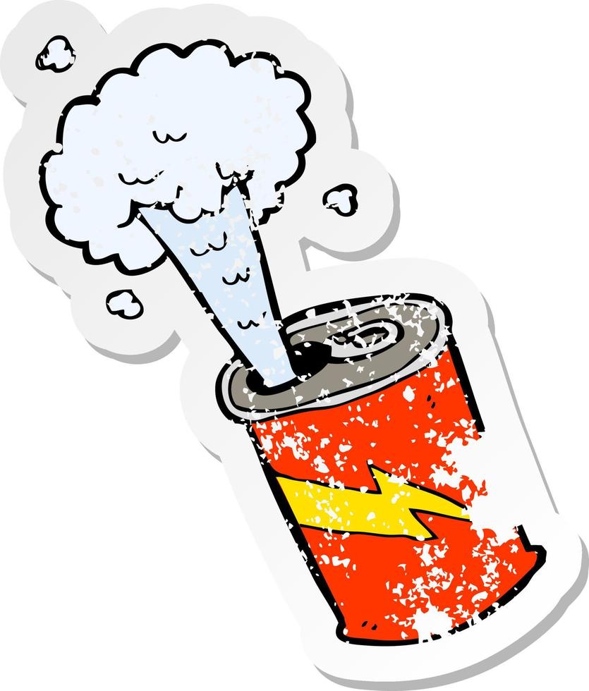 retro distressed sticker of a cartoon fizzing soda can vector