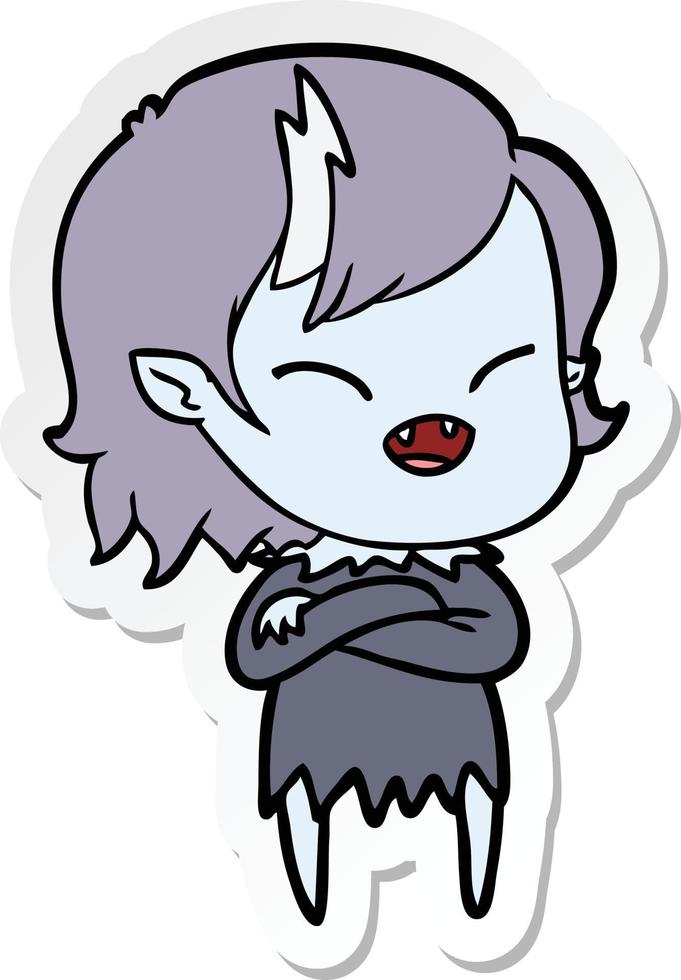 sticker of a cartoon laughing vampire girl vector