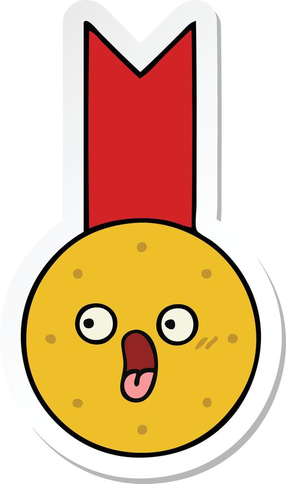 sticker of a cute cartoon gold medal vector