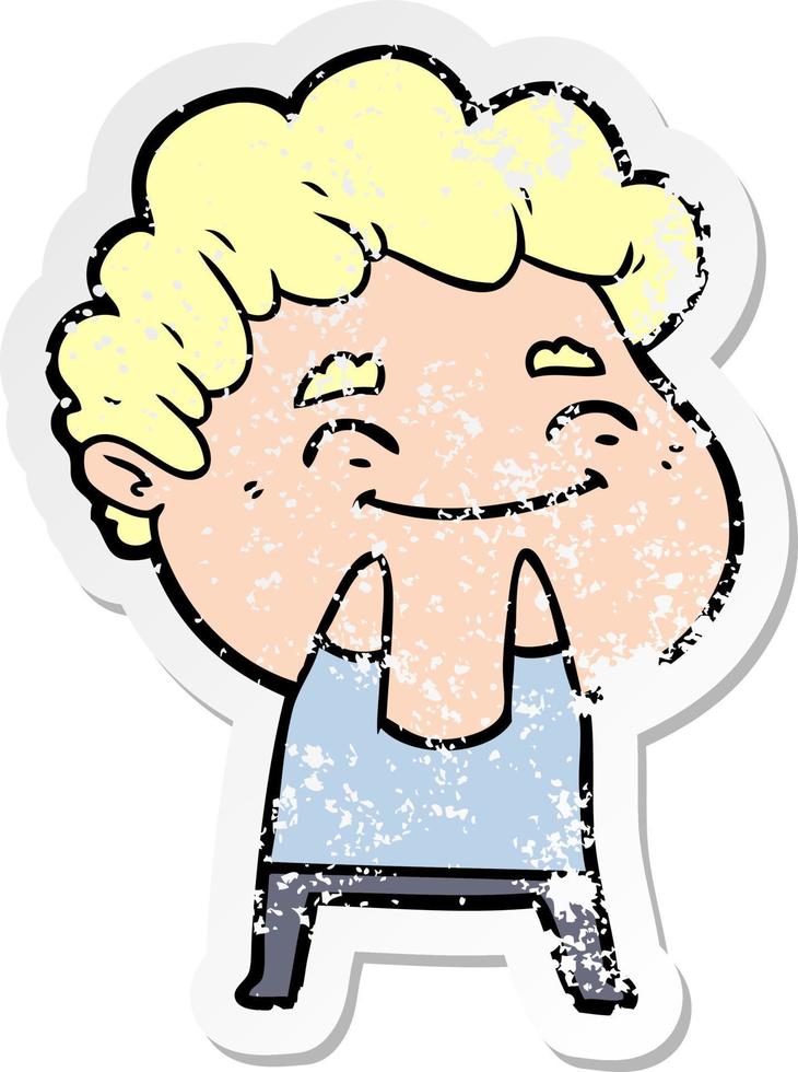 distressed sticker of a cartoon friendly man vector
