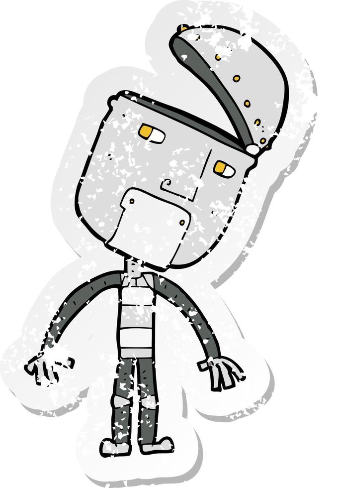 retro distressed sticker of a cartoon robot vector