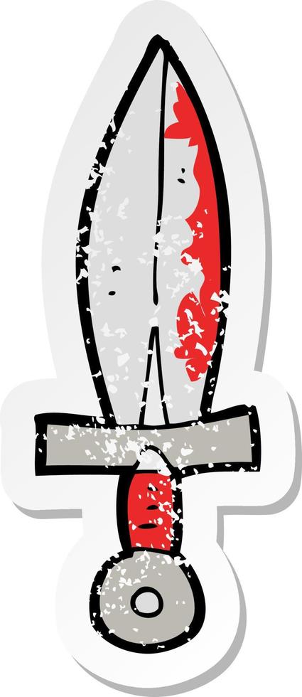 retro distressed sticker of a cartoon bloody sword vector