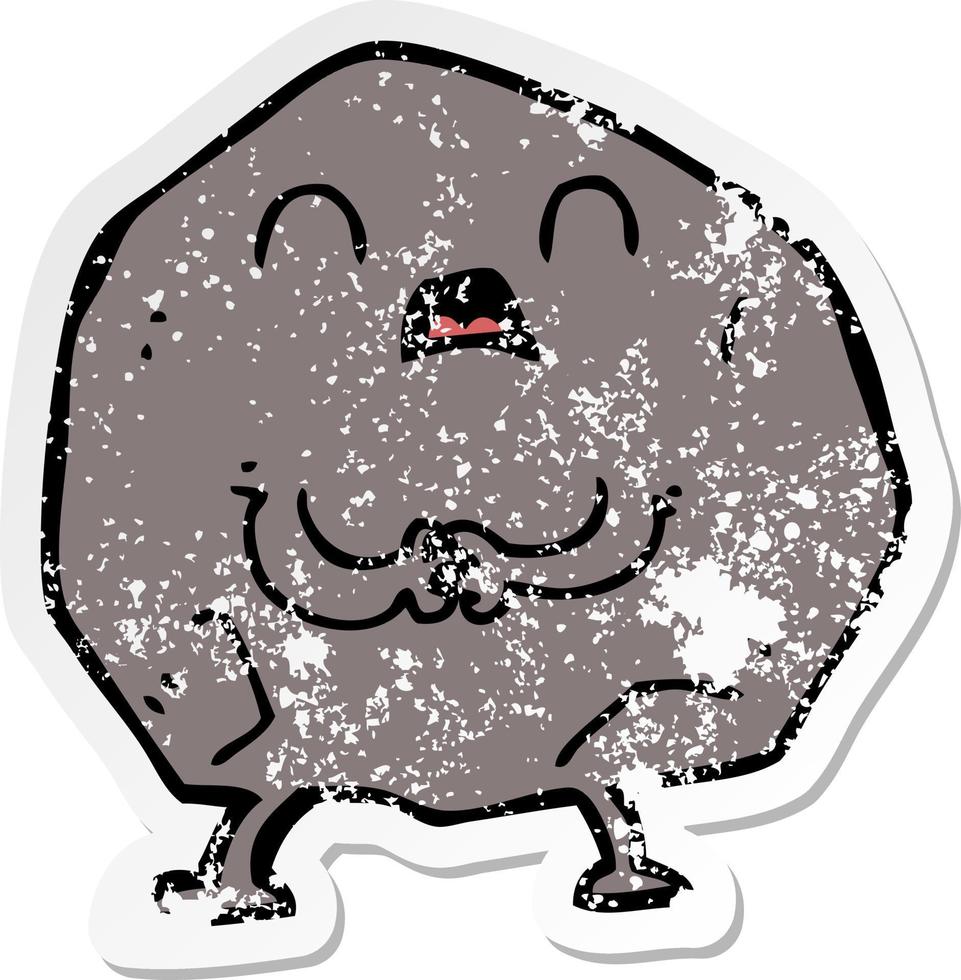 distressed sticker of a cartoon rock vector