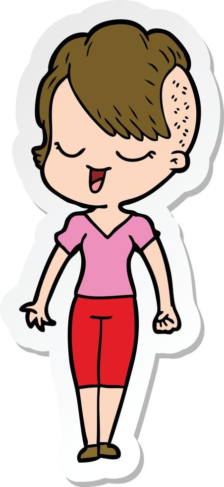 sticker of a happy cartoon girl vector