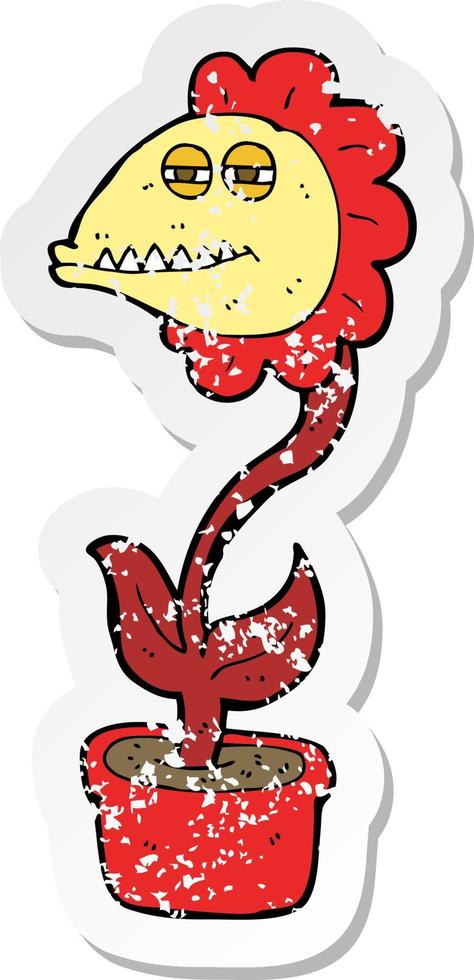 retro distressed sticker of a cartoon monster flower vector