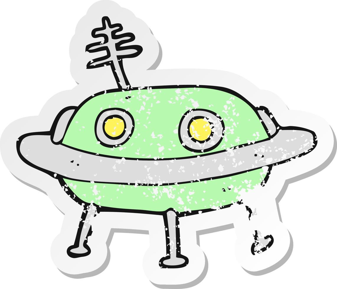 retro distressed sticker of a cartoon alien spaceship vector