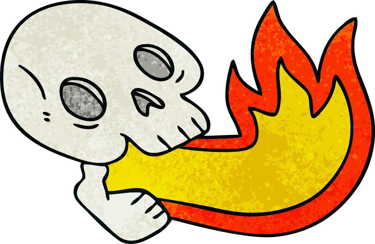 fire breathing quirky hand drawn cartoon skull vector