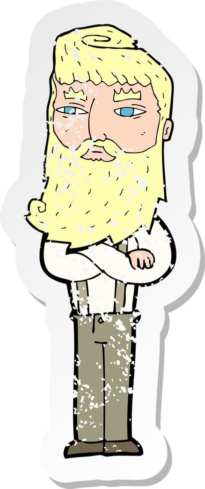 retro distressed sticker of a cartoon serious man with beard vector