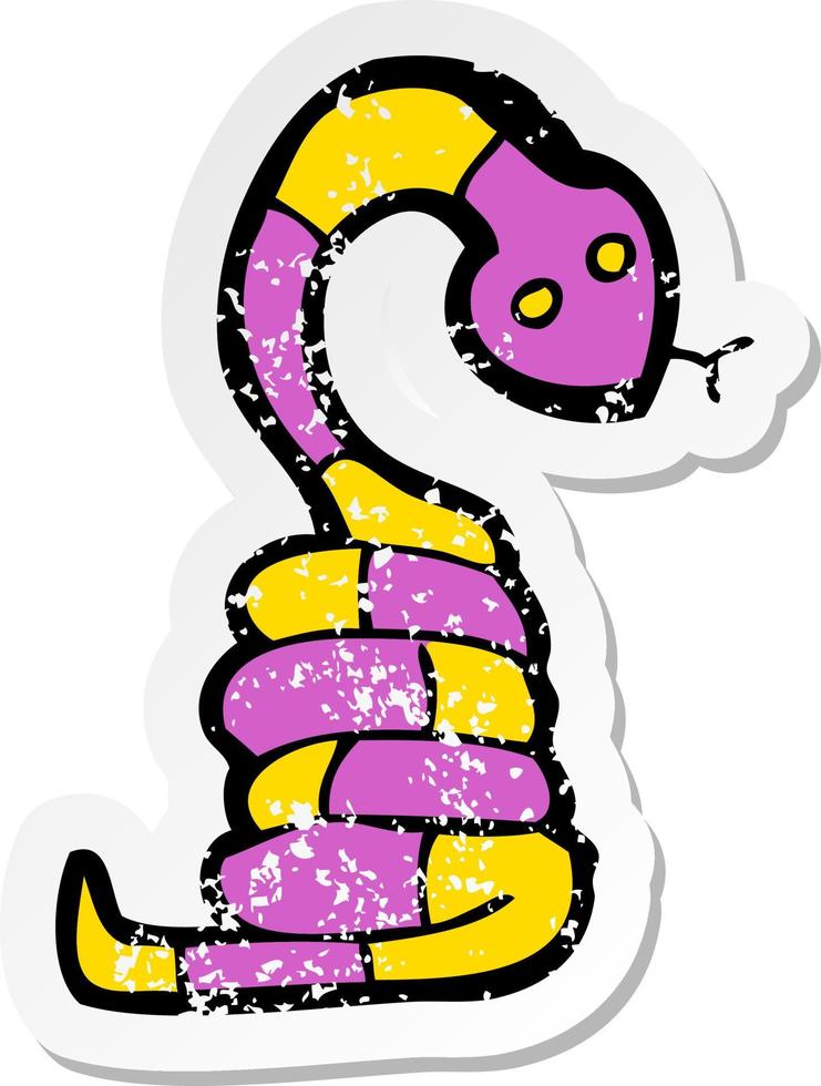 retro distressed sticker of a cartoon snake vector