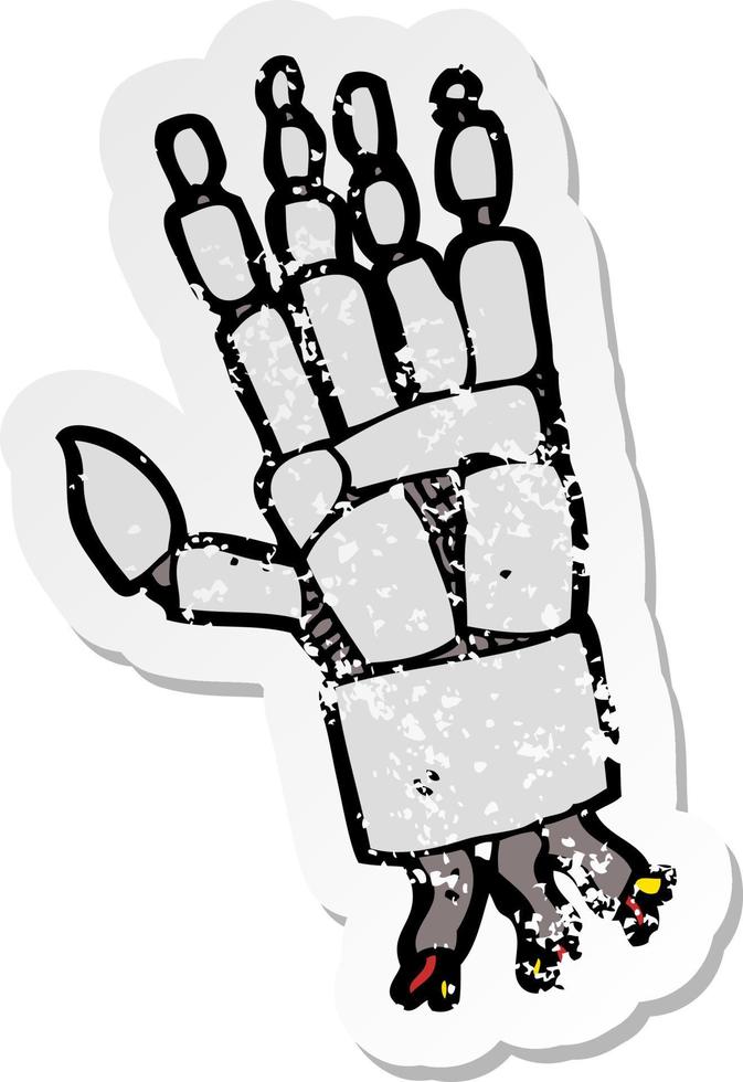 retro distressed sticker of a cartoon robot hand vector