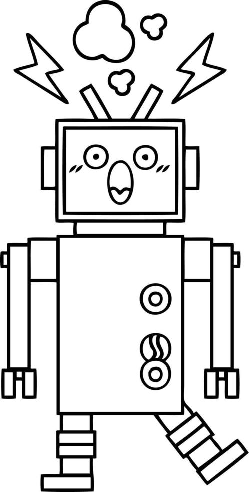 line drawing cartoon malfunctioning robot vector