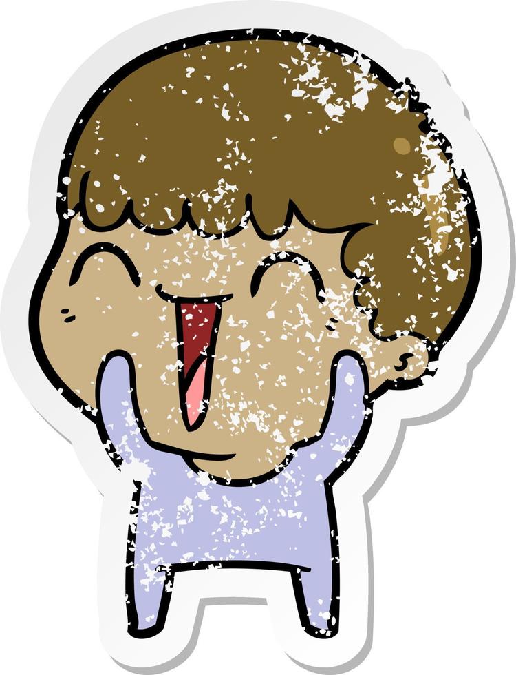 distressed sticker of a cartoon happy man vector