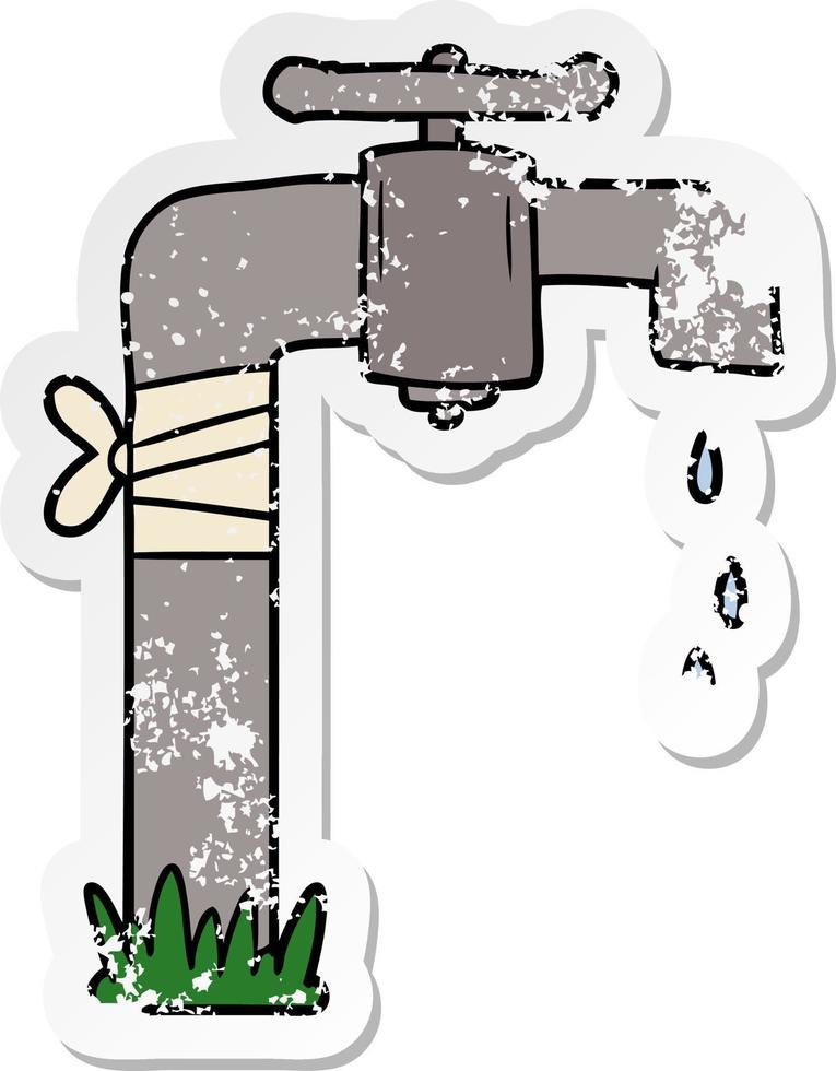 distressed sticker of a cartoon old water tap vector