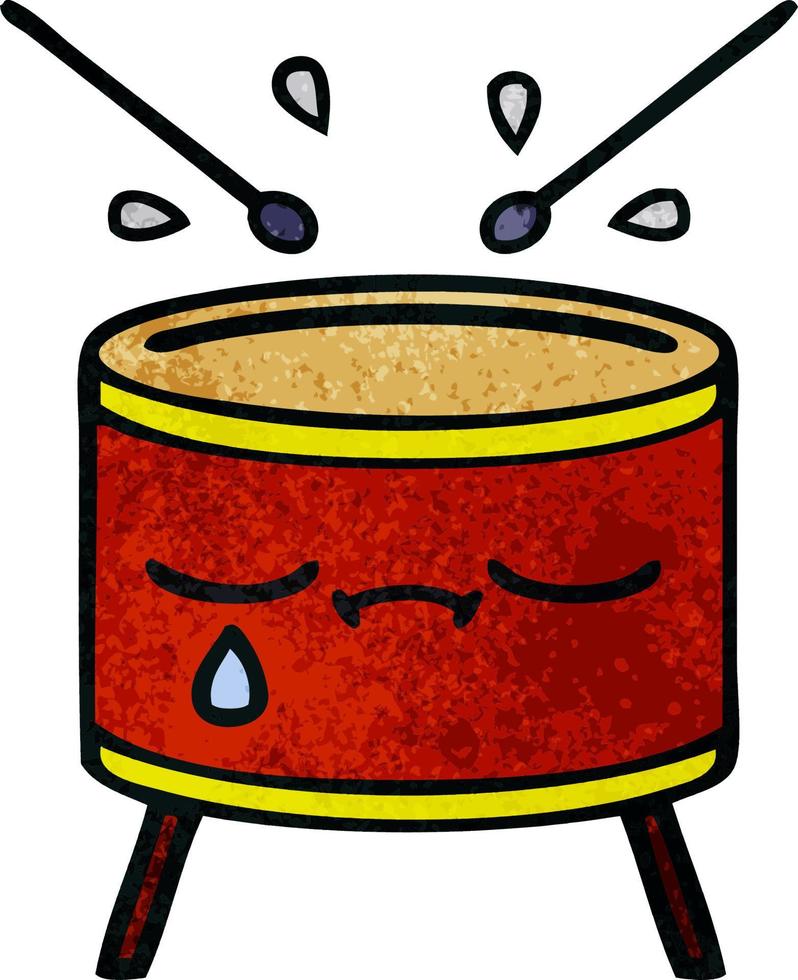 retro grunge texture cartoon crying drum vector