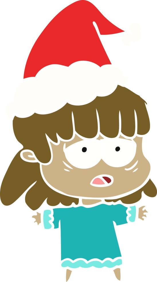 flat color illustration of a tired woman wearing santa hat vector