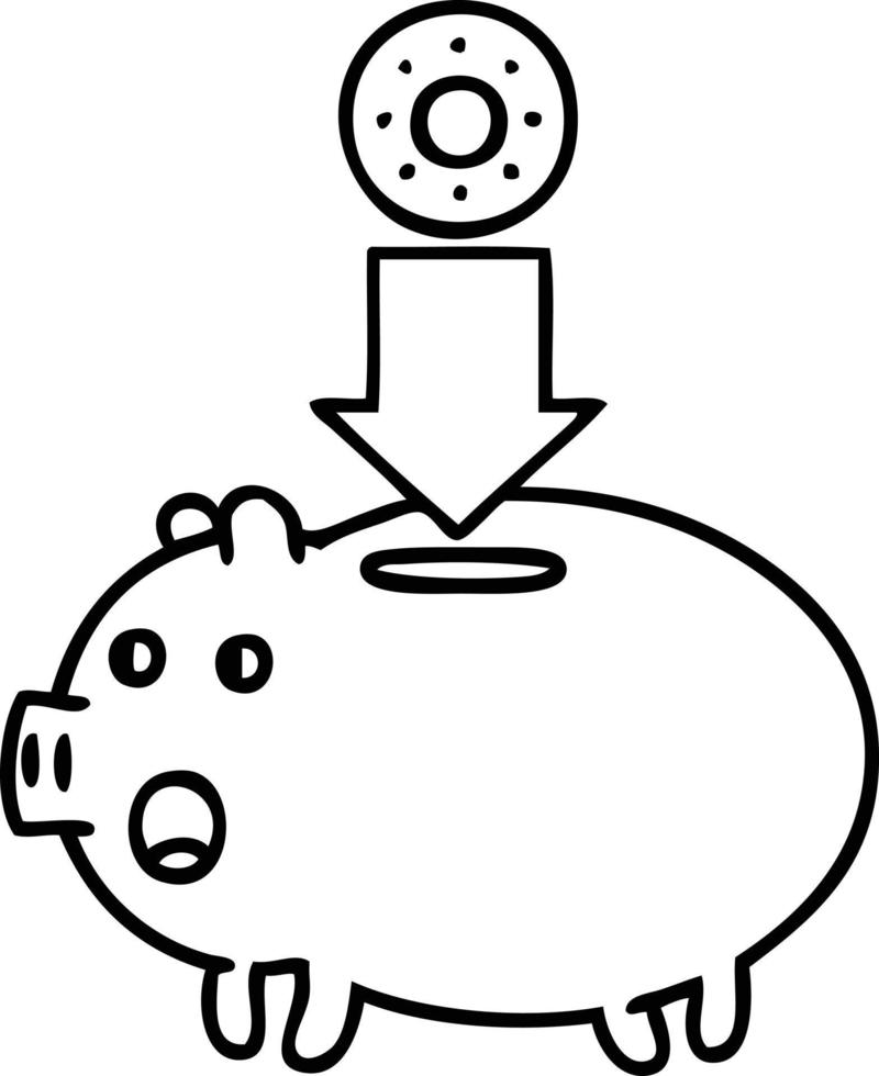 line drawing cartoon piggy bank vector