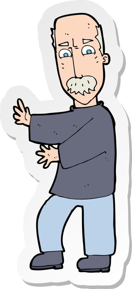 sticker of a cartoon angry old man vector