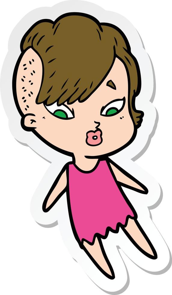 sticker of a cartoon surprised girl vector