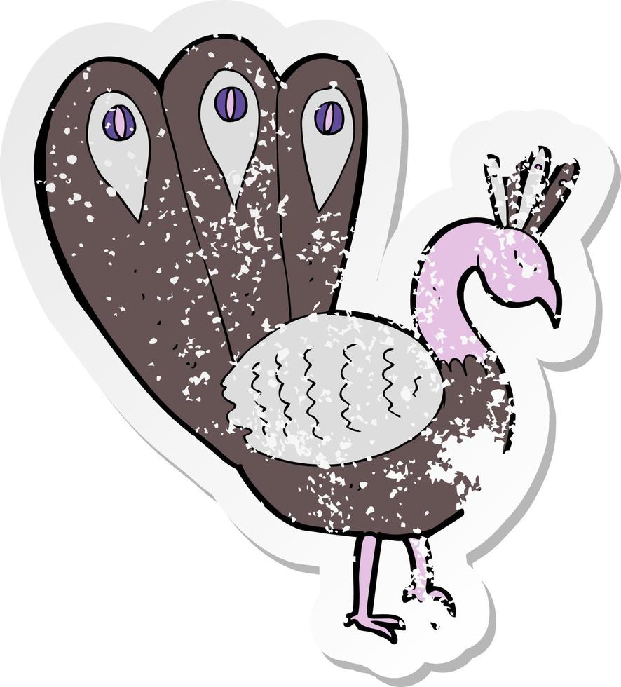 retro distressed sticker of a cartoon peacock vector