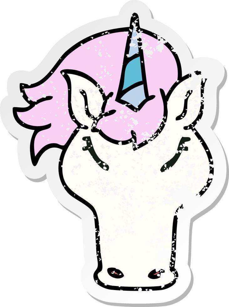 distressed sticker of a quirky hand drawn cartoon unicorn vector