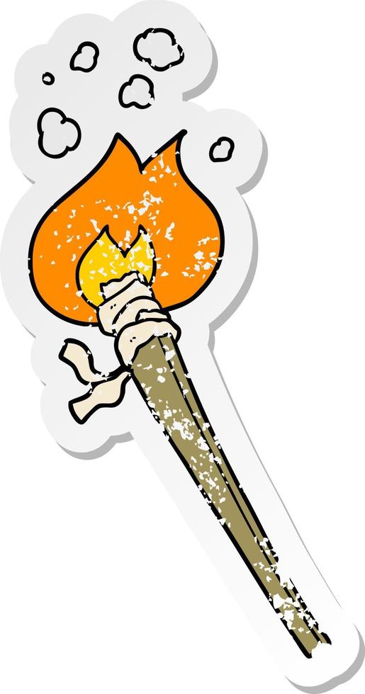 distressed sticker of a cartoon burning torch vector