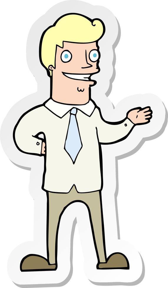 sticker of a cartoon salesman vector